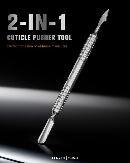 2025 Upgraded Dual Head Cuticle Pusher Remover Tool - Curved & Chisel Edge Stainless Steel, Ergonomic Non-Slip Handle for Professional Salon & Home Manicure Nail
