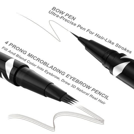 LAVONE 2-IN-1 Dual-ended Waterproof Eyebrow Pencil, 4 Tip Microblading Pen and Ultra-Precise Brow Pencil, Dual-ended Eyebrow Brush, Natural Looking-Grey