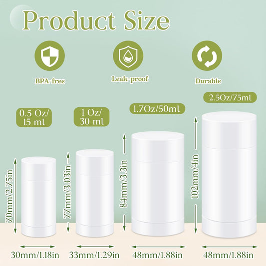 30 Pcs Empty Deodorant Containers Twist up Filling Stick Plastic Deodorant Container Refillable Bottles Bottomfill Round Lip Balm Tubes for Homemade DIY Lipstick Crayon(75 ml,White)