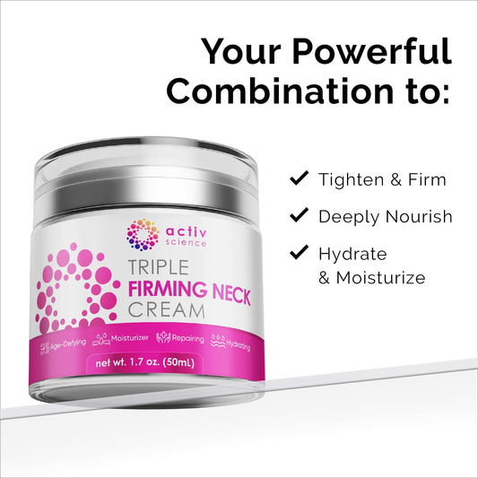 ACTIVSCIENCE Neck Firming Cream - Natural Anti-Aging Facial Moisturizer with Retinol Collagen & Hyaluronic Acid - Day & Night Anti-Wrinkle Cream - Firming, Hydrating Face Cream
