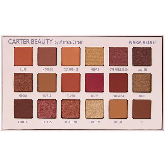 Carter Beauty by Marissa Carter 18 Shade Eyeshadow Palette | Long Lasting Eye Shadow Makeup | Shimmer & Matte Vibrant Colors (Warm Velvet)