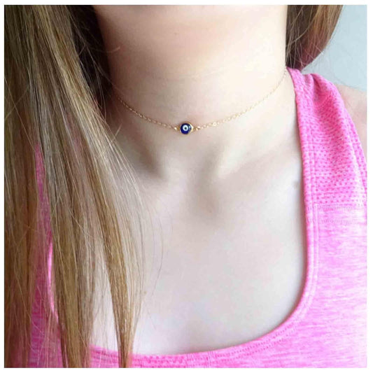 Boho Evil Eye Choker Necklace Blue Eye Pendant Necklace Minimal Gold Chain Necklace Lucky Eye Necklace Amulet Chain Jewelry for Women and Girls