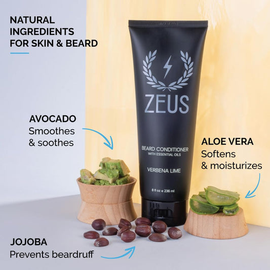 ZEUS Beard Conditioner Wash, Green Tea & Natural Ingredients to Cleanse & Soften Beard – MADE IN USA (Vanilla Rum) 8 oz.