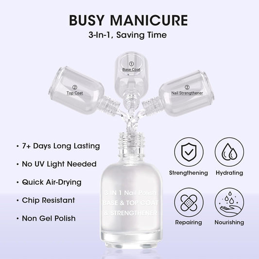 GELLEN 3-In-1 Clear Nail Polish Base Top Coat, Nail Strengthener and Growth, Hydrate Strengthen Nourish Damaged Dry Nails, Keratin & Vitamin E Formula, Air Dry, Hema Free, Non-toxic, Anti-yellowing