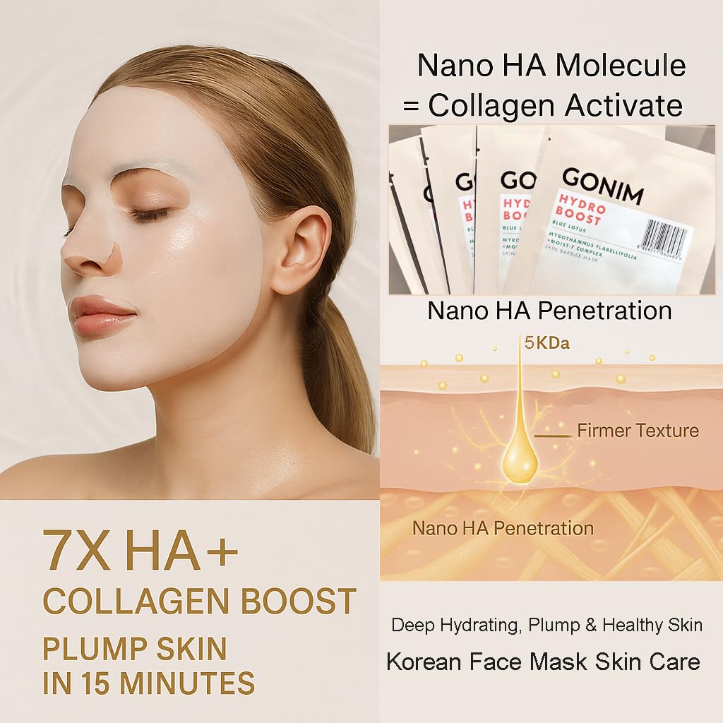 Face Mask Korean Skin Care with Hyaluronic Acid & Collagen Activation- Face Masks Skincare Hydration, Anti Aging & Moisturizing Sheet Mask for All Skin Korean Face Mask 30ml x15 Sheets