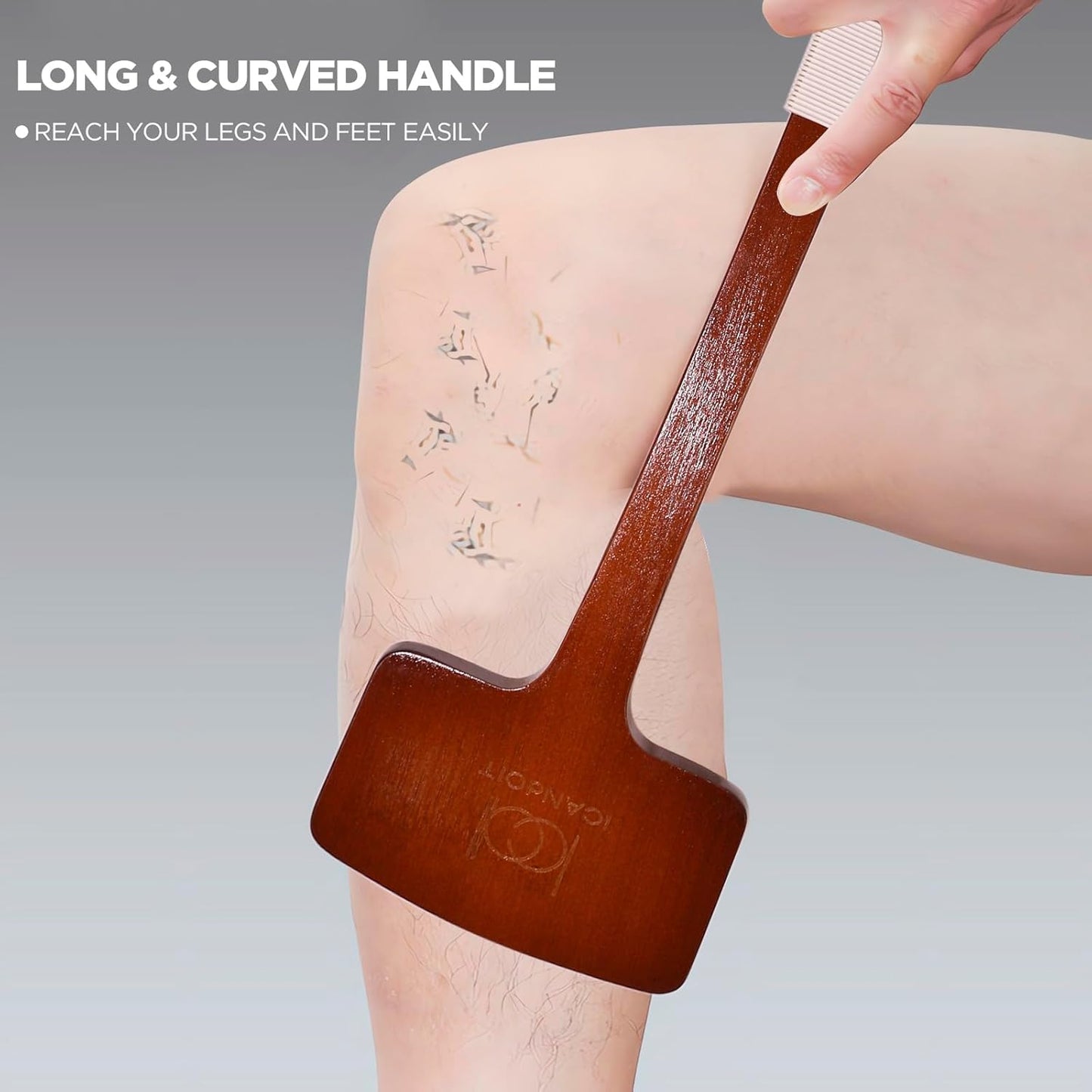 ICANdOIT Exfoliation Set-17.71 Inch Boar Bristles Back Scrubber Bath Brush,Shower Brush with No-Slip Curved Handle,Dual-Sided Face Exfoliation Glove