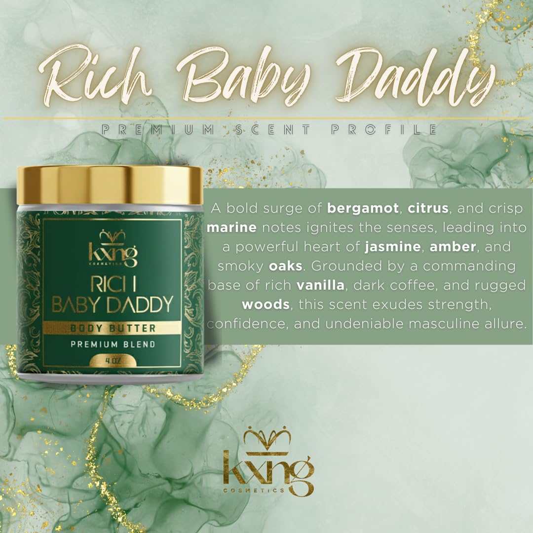 KXNG Cosmetics, Body Butter, Organic Skin Care for Men and Women, Body Moisturizer Lotions and Creams, Raw Shea Butter, Cocoa Butter, Mango, Coconut Oil, Hand, Foot, All Skin Types (Rich Baby Daddy)