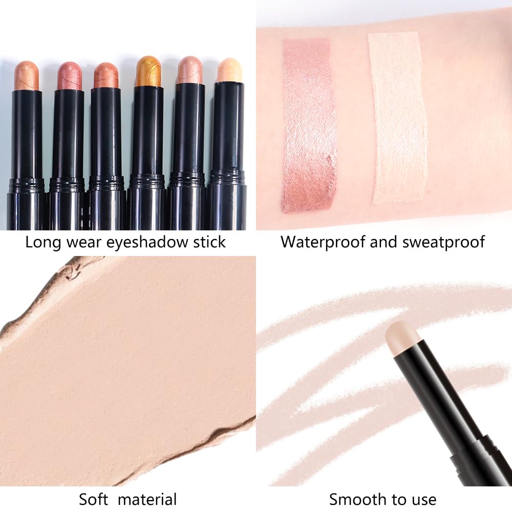 Nude Beige Smoky Cream Eye Shadow Stick Makeup for Women, Nude Beige Smoky Matte Eye Shadow Brightener Stick for Eyes, Waterproof Eyeshadow Pencil Applicator Blendable for Eye Highlight 01