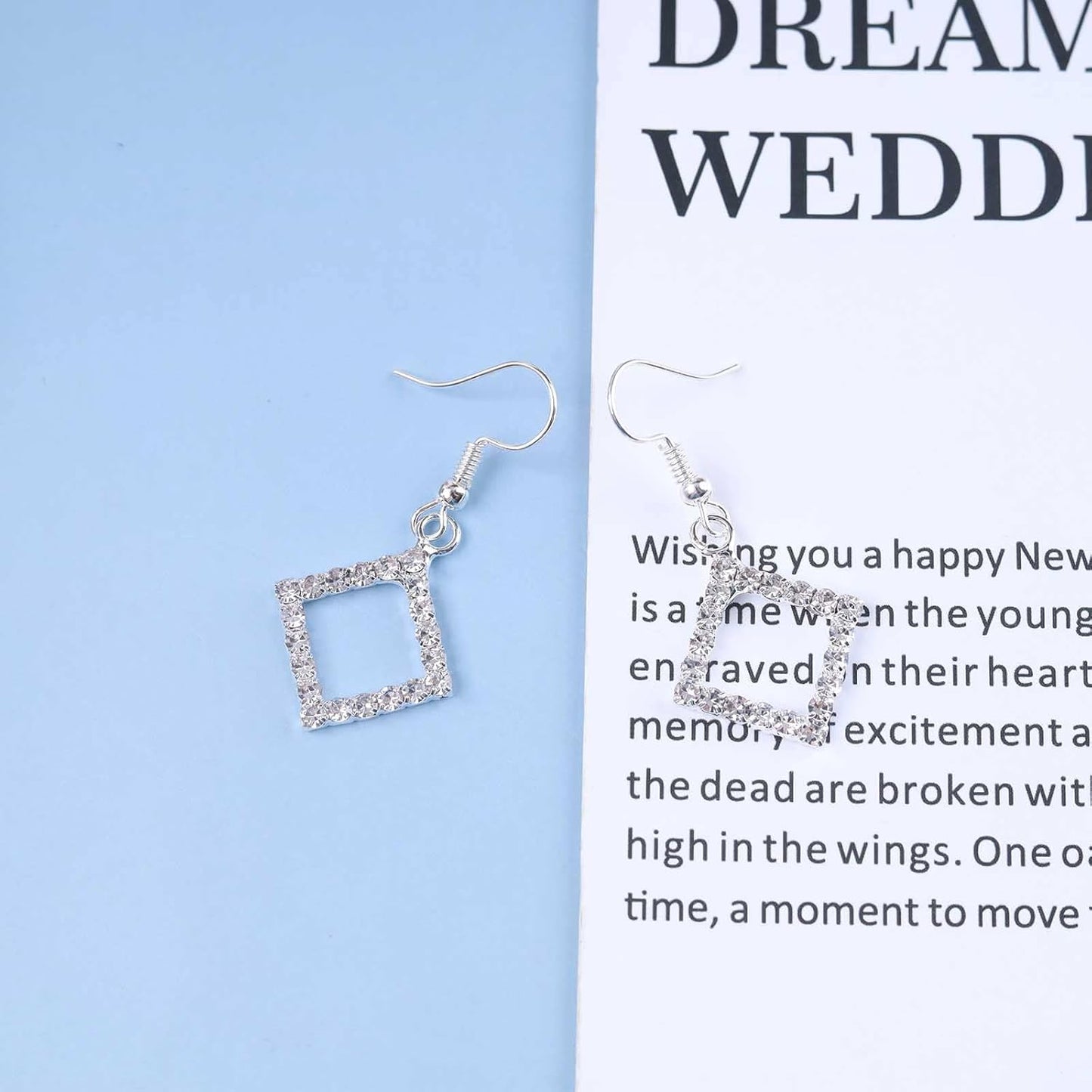 Vintage Crystal Square Drop Earrings Rhinestone Square Dangle Earrings Hollow Square Hook Earrings Silver Sparkly Cz Square Earrings Jewelry for Women