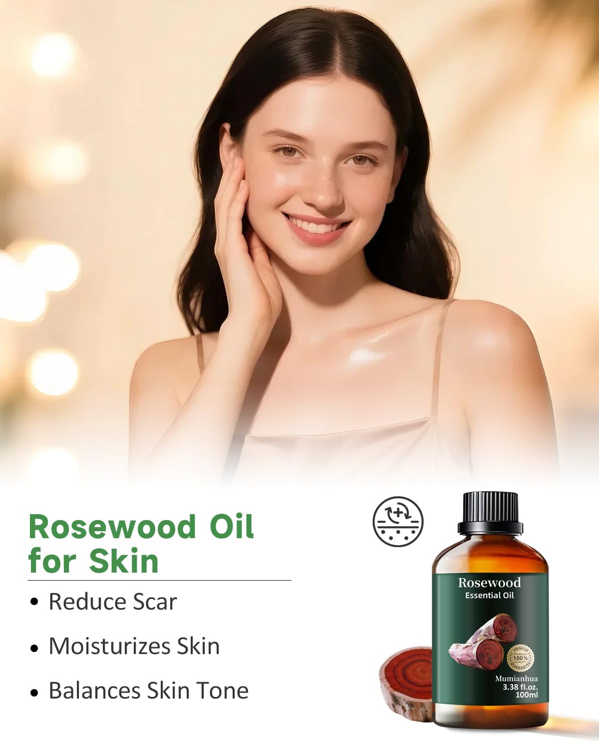 Rosewood Essential Oil Pure, Mumianhua Natural Organic Pure Premium Therapeutic Rosewood Oils for Skin, Body, Hair Care, Diffuser, Candle, Soap, Making, DIY, Massage 3.38 Fl Oz