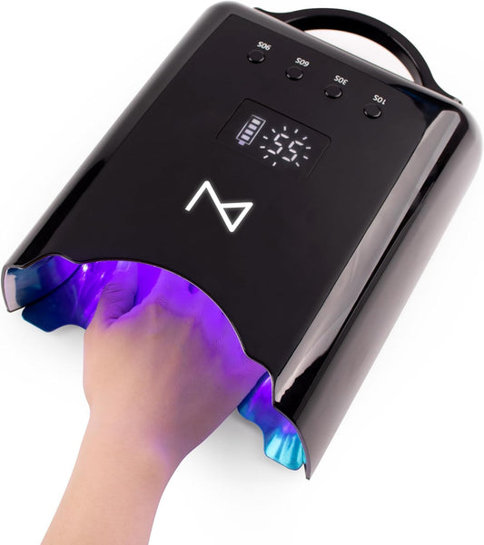 M - NEO Cordless & Rechargeable Nail Curing Lamp 78W with 4 LCD Time Display Timer, Auto Sensor, and Spacious Interior for All Hand Sizes and Nail Lengths (Black)