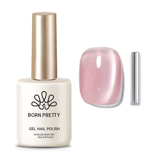 Born Pretty Cat Magnetic Eye Gel Nail Polish,Nude Moonlight Cat Magnetic Gel Nail Polish Soft Lace Magnetic Nail Polish for Nail Art Manicure Salon DIY at Home 15ML