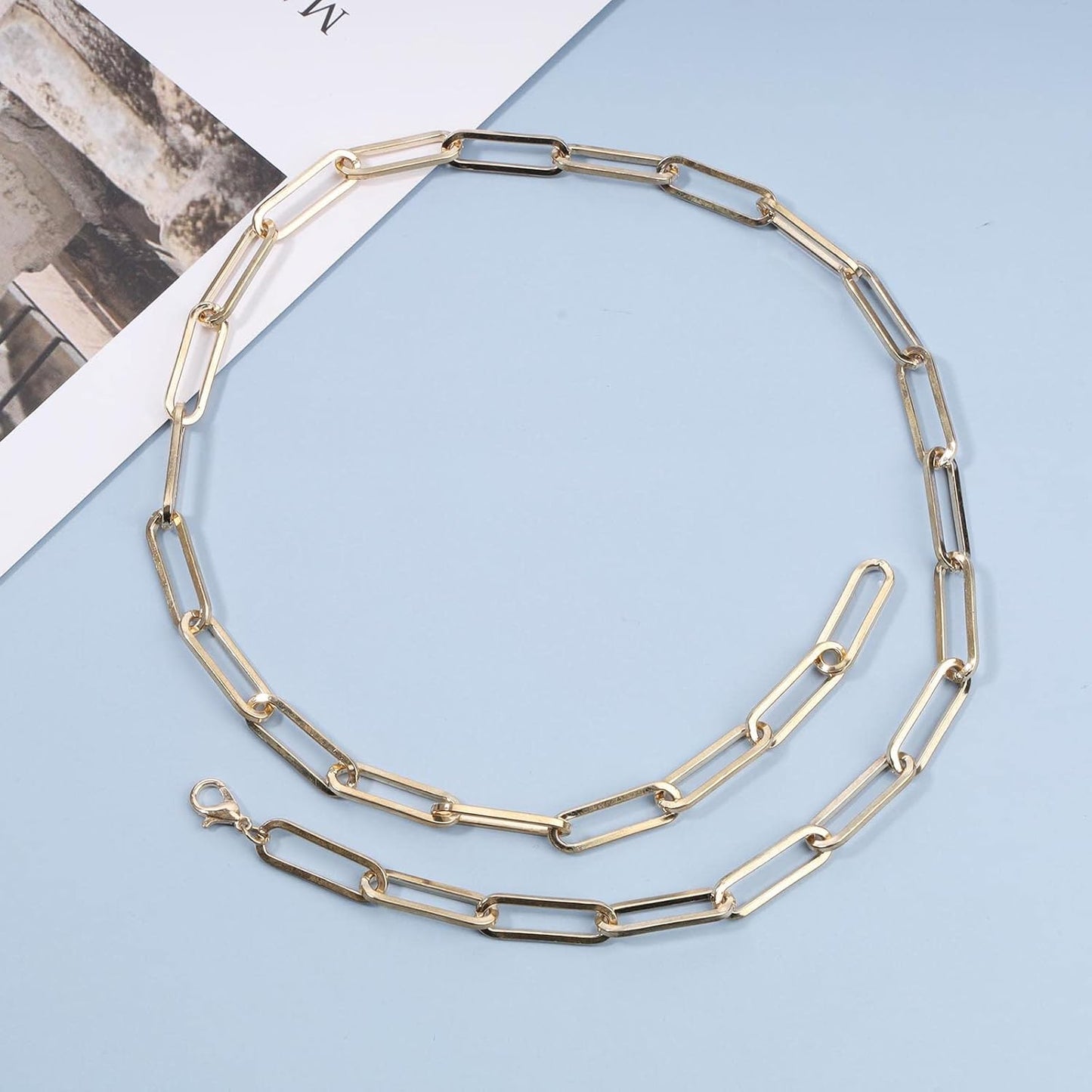 Boho Link Chain Y Necklace Gold Chain Lariat Necklace Chunky Chain Drop Necklace Paperclip Statement Necklace Jewelry for Women