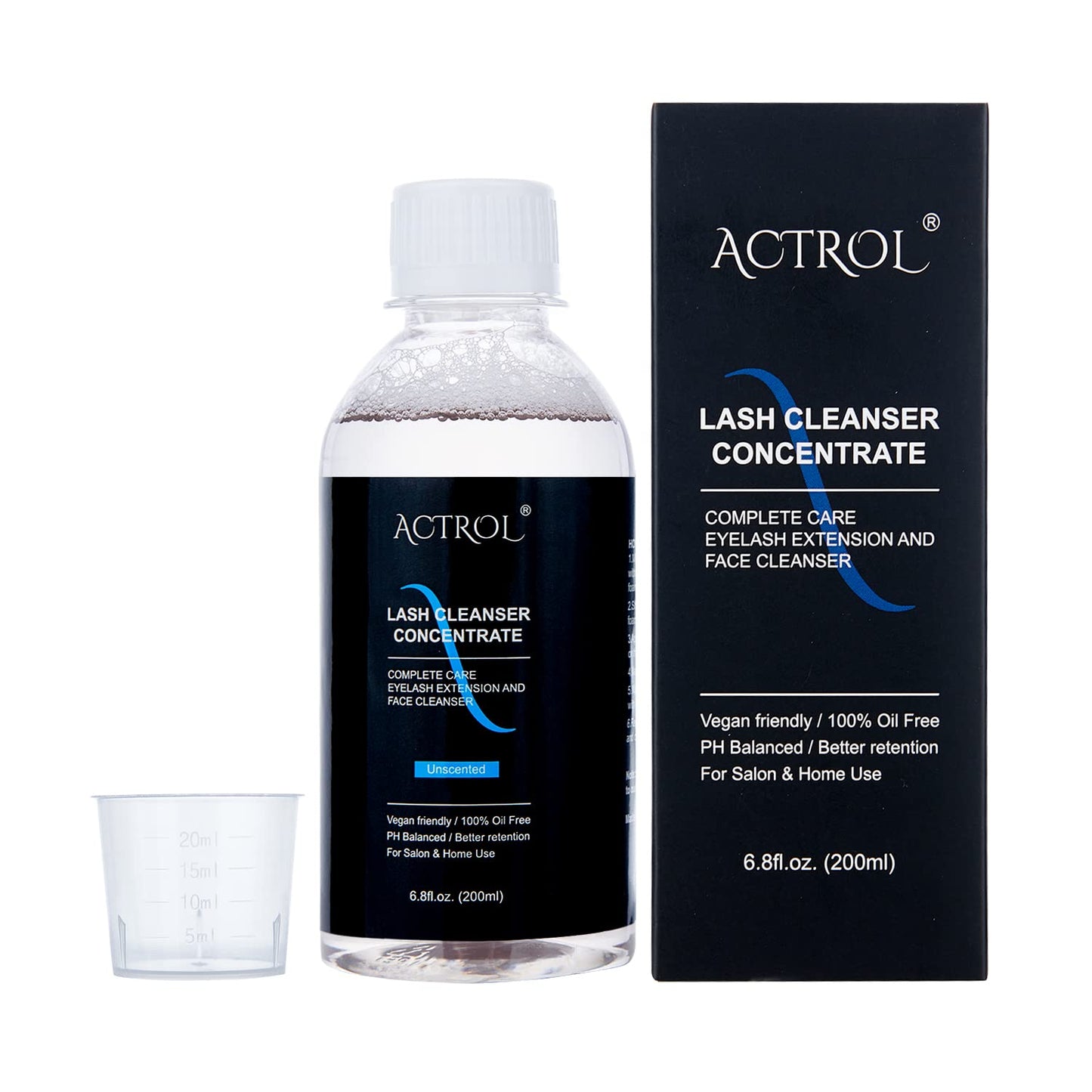 Eyelash Cleanser Concentrate 200ml Unscented Professional Lash Shampoo Foaming Cleanser Lash Wash Concentrate for Extensions Lashes with Salon Home Care-Makes 40 Bottles