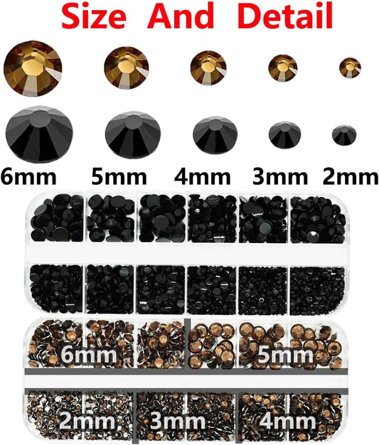 Black and Brown Rhinestones with Glue(S8-S30) for Bedazzling,2mm-6mm Non-Hotfix Flatback Nail Gems Beads with B7000, Resin Nail GemsStones Diamond Kit for Bedazzle Crafting, Nails DIY Art Decoration