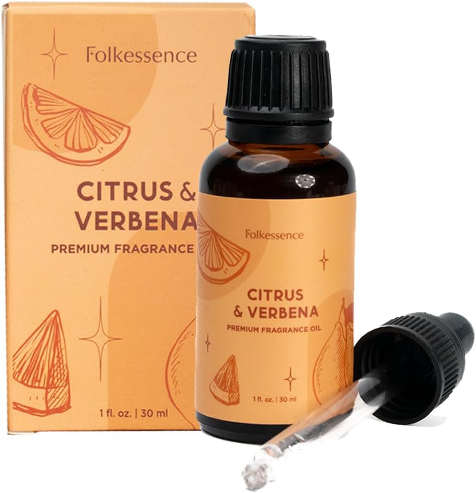 Folkulture Premium Essential Oil Blends for Diffuser for Home | 1.01 Fl Oz Citrus Essential Oils for Aromatherapy | Verbena Fragrance Oils for Soap & Candle Making Scents | Diffuser Oil for Massage