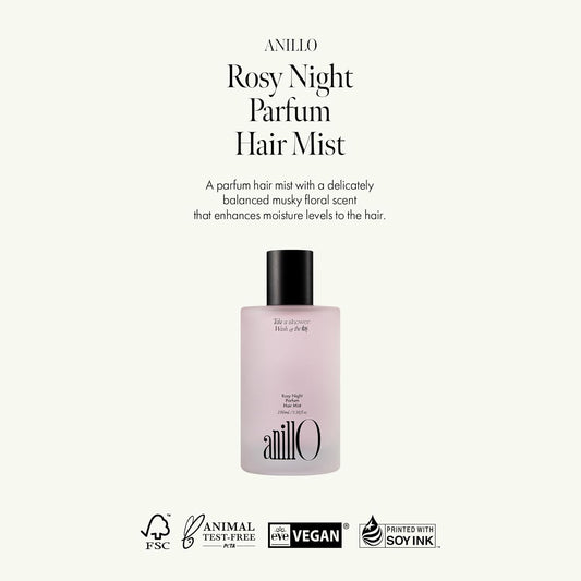 Rosy Night Vegan Hair Perfume Long-Lasting Floral Musky Scented with Damask Rose Extract, Rosehip Oil, Peptide Complex for All Hair Type, Free of Silicone & Parabens (3.38 fl. Oz)