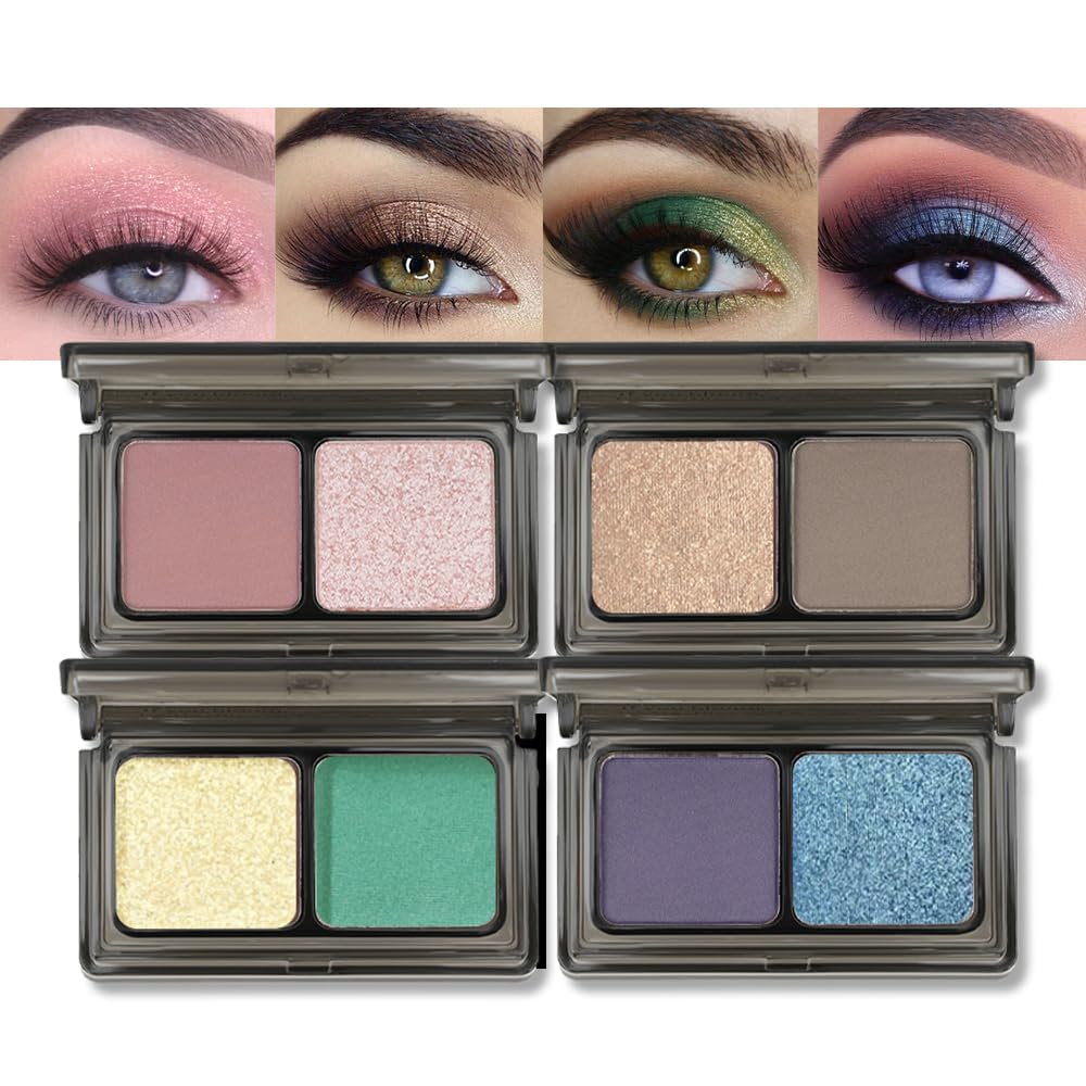 AMY'S DIARY 2 Color Shimmer Matte Eyeshadow Palette 4 pcs set – Shimmer matte Shades eye shadow for Eye Makeup, Long-Lasting & Highly Pigmented, Vegan & Cruelty-Free for woman (01+02+03+04)