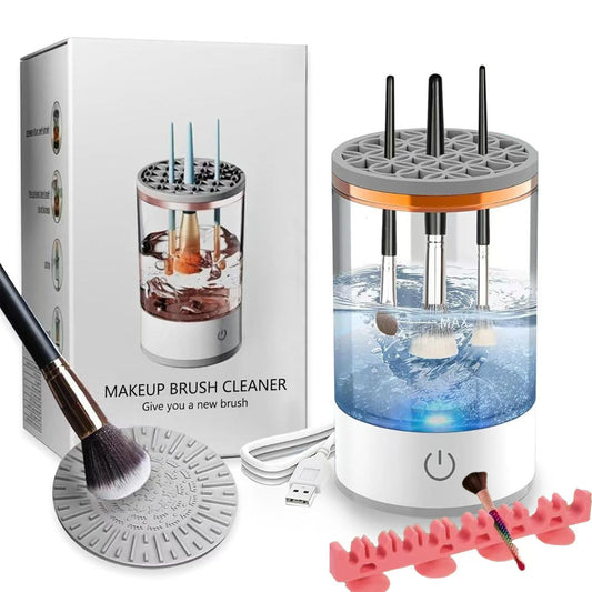 Makeup Brush Cleaner Machine, Portable Electric Makeup Brush Cleaner, Efficient Deep Cleaning Makeup Brushes, Automatic Spinning Make Up Brush Cleaner Fit for All Size Cosmetic Brush (White)