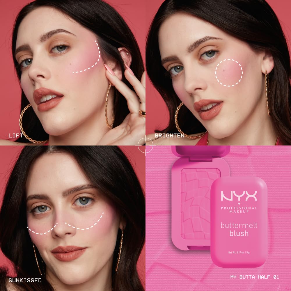 NYX PROFESSIONAL MAKEUP Buttermelt Powder Blush, Fade and Transfer-Resistant Blush, Up to 12HR Make Up Wear, Vegan Formula - All The Butta