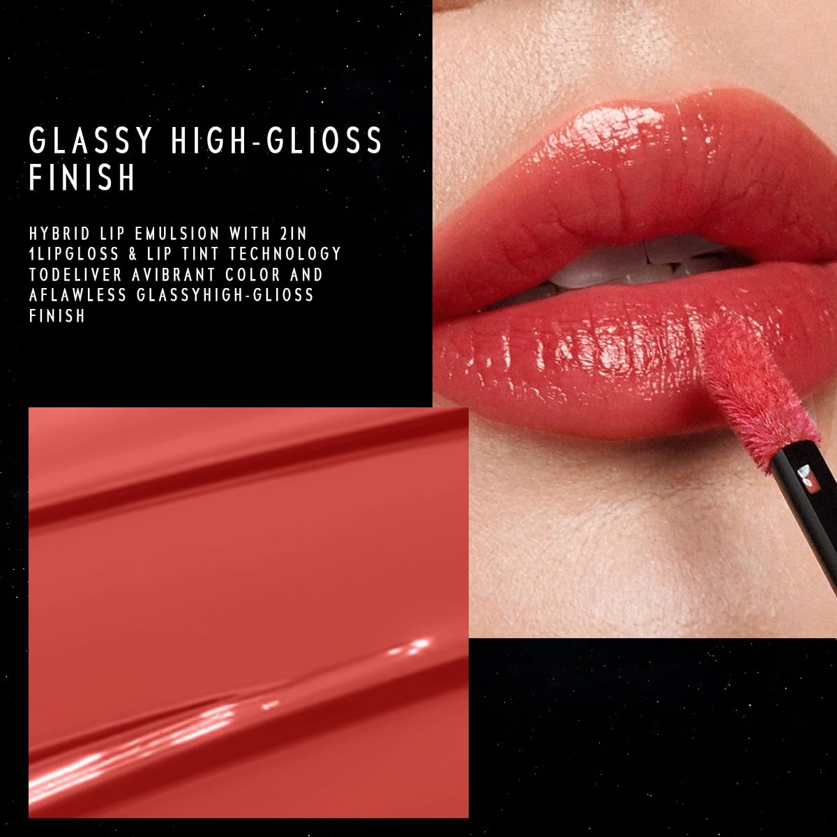 STELLAR DUST LIP STAIN-Long Lasting, Waterproof and Transferproof Lip Tint, Glossy Finish Lip Gloss, Lightweight Lipstick, High Coverage, Vivid Color (09)