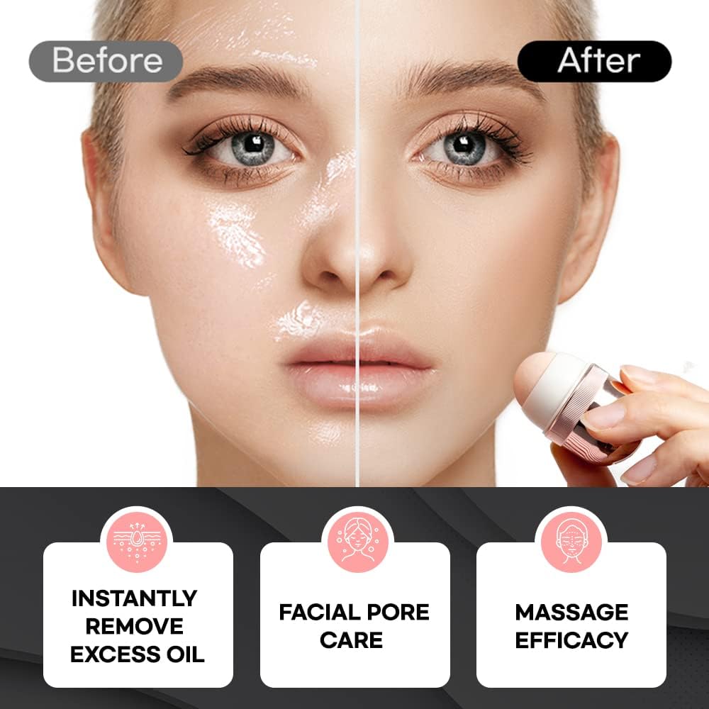 Korean Beauty Oil-Absorbing Volcanic Face Roller, Portable and Reusable Skincare Tool for Oily Skin, Shine Control, Oil Absorber tool for Face (Gold)