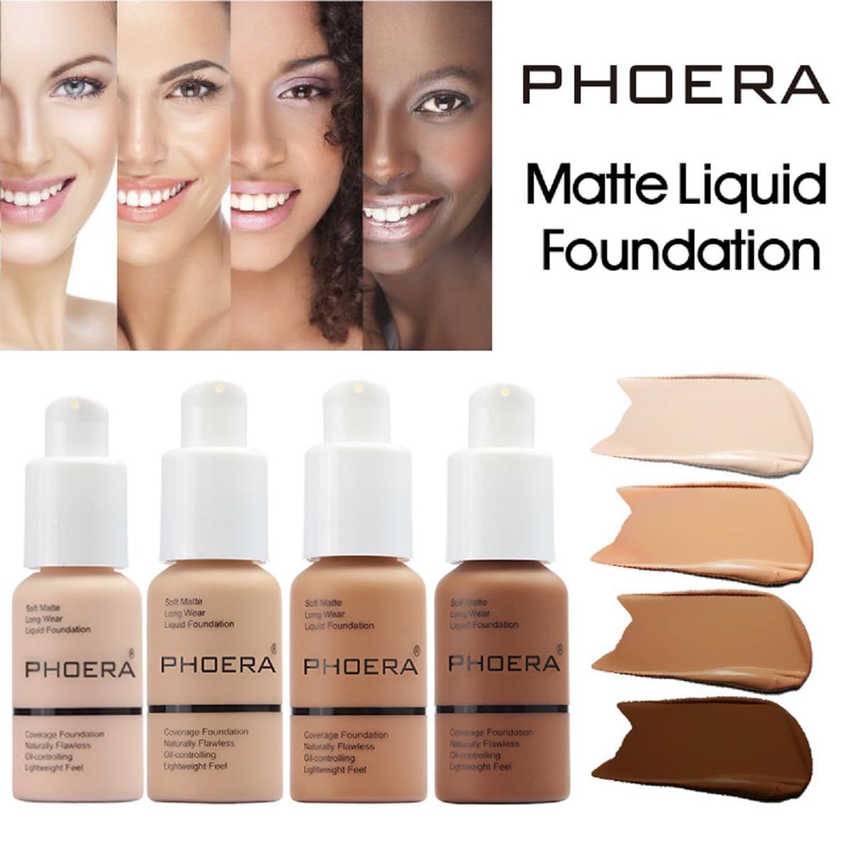 PHOERA Foundation, Flawless Soft Matte Liquid Foundation 24 HR Oil Control Concealer Foundation Makeup. (1 Pcs-102- Nude)