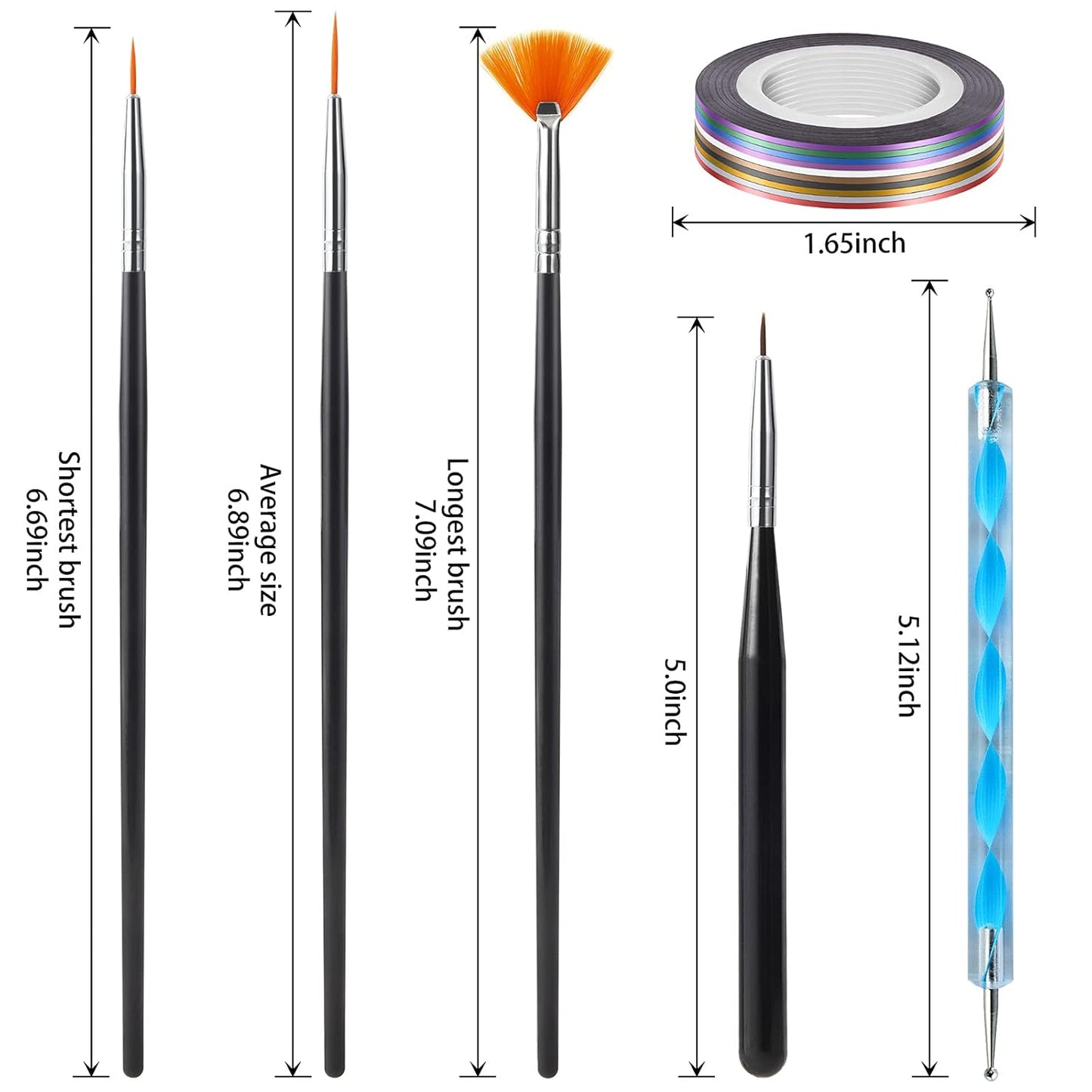 Artdone Nail Art Brushes set,Nail Art Tool Set,Nail Dotting Tools,Nail Dust Brush,Striping Nail Art Brushes for Long Lines,Nail Drawing Pen For Nail Design.…