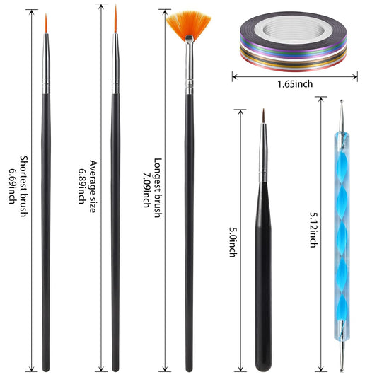 Artdone Nail Art Brushes set,Nail Art Tool Set,Nail Dotting Tools,Nail Dust Brush,Striping Nail Art Brushes for Long Lines,Nail Drawing Pen For Nail Design.…