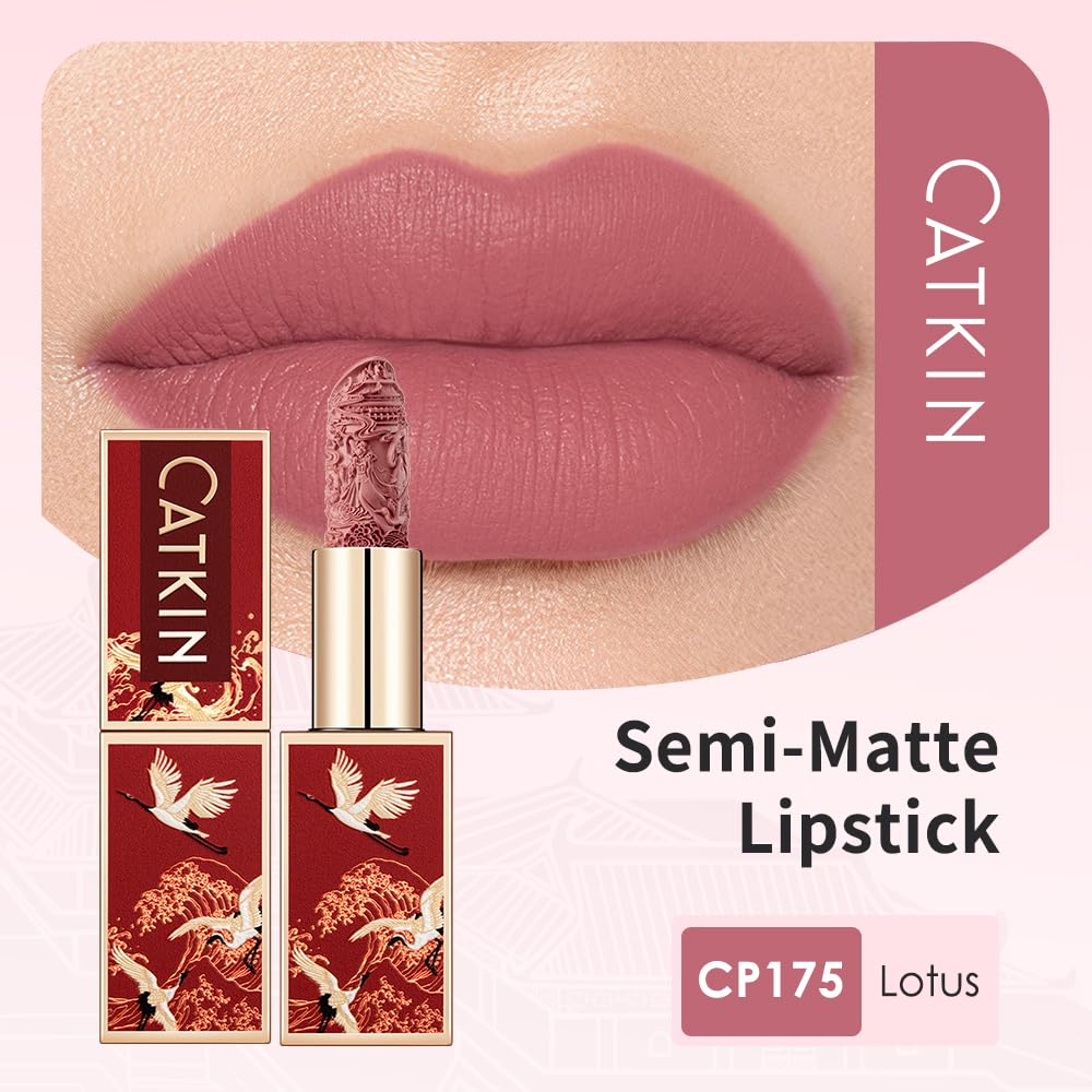 Catkin Semi-Matte Lipstick Hydrating High Impact Color Infused with Vitamin E and Avocado Oil Smooth Soft Texture Long Lasting Matte Finish 175