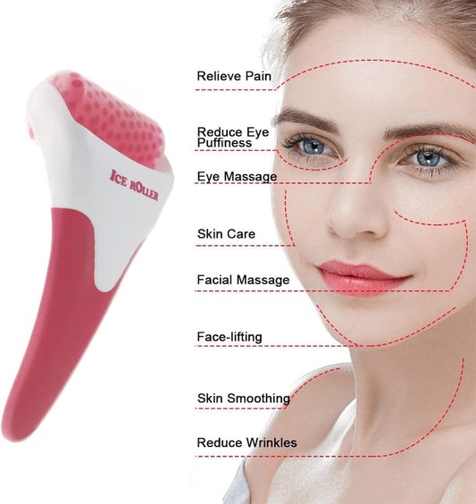 Ice Roller for Face,Cold Facial Massager for Eye Puffiness,Skin Care Tools for Migraine Relief and Blood Circulation (Red)