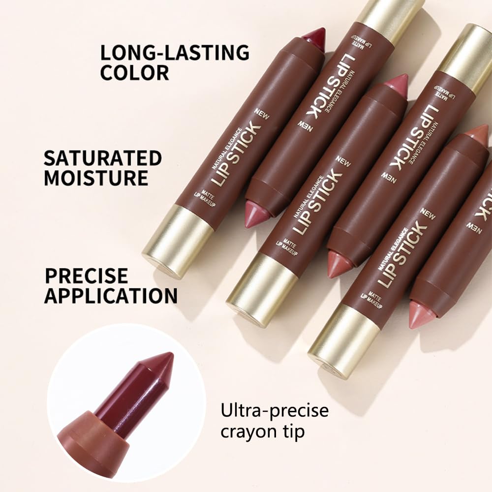 Matte Lipstick Crayon Set for Women, Nude Pink 24 Hour Lipstick Lip Liner Pencil, Neutral Lip Stick Lipliner Long Lasting Waterproof Smudge Proof, Vegan & Cruelty-Free, 03