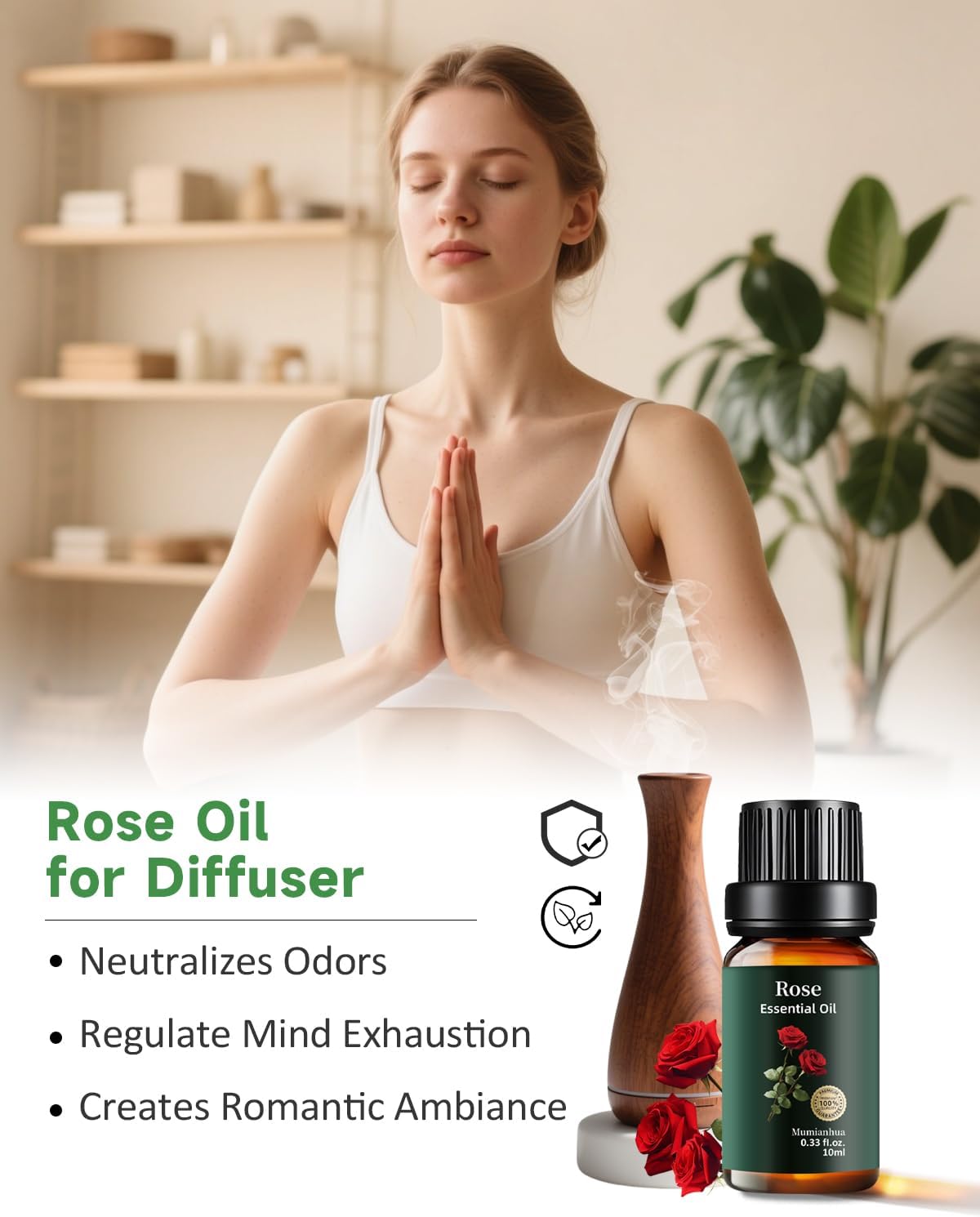Rose Essential Oil for Skin, Rose Oil Essential Oil Pure - Mumianhua Essential Oils Rose Therapeutic Grade Rose Aromatherapy Oils for Diffuser, Hair, Soap Making, Candles Making, Perfume 10 ml