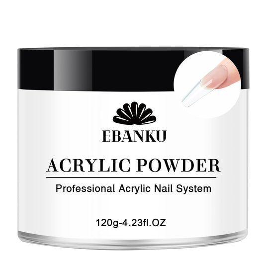 EBANKU Clear Acrylic Nail Powder, Long Lasting 3D Fingernail Carving & Nail Extensions, Professional Acrylic Powder for Manicure, No Nail Lamp Needed, 120g/4.23oz Large Capacity