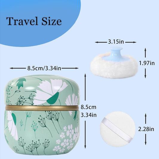 SHIMIDO Body Powder Puff and Container, 3.15" Portable Empty Powder Case Box with Lids for Baby, Women's, Travel and Home Use (White Flowers)