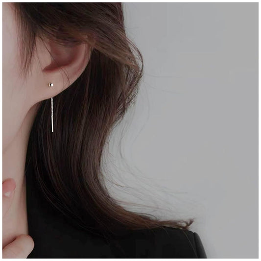 Boho Bar Threader Earrings Silver Line Earrings String Drop Dangle Earrings Pull Through Long Chain Earrings Jewelry for Women and Girls