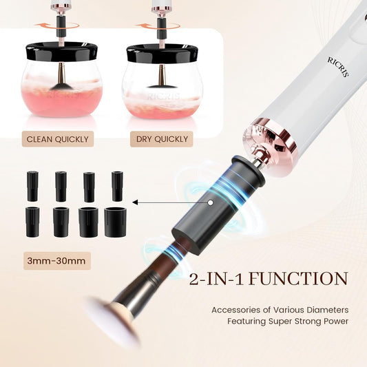 Premium Makeup Brush Cleaner Dryer Super-Fast Electric Brush Cleaner Machine Automatic Brush Cleaner Spinner Makeup Brush Tools (White)