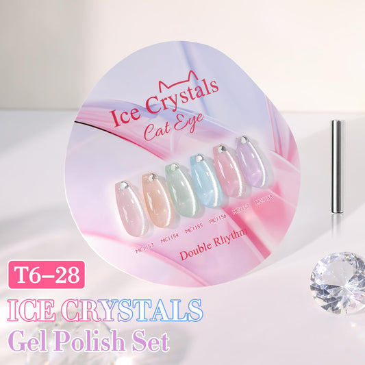 Double Rhythm Cat Eye Gel Nail Polish Set of 6 Same Color Same Bottle 0.5 Oz Shimmer Glitter with Magnet Holographic Reflective Magnetic UV Nail Polish Kit (Silver Nude Pink Blue Purple-T6-28)