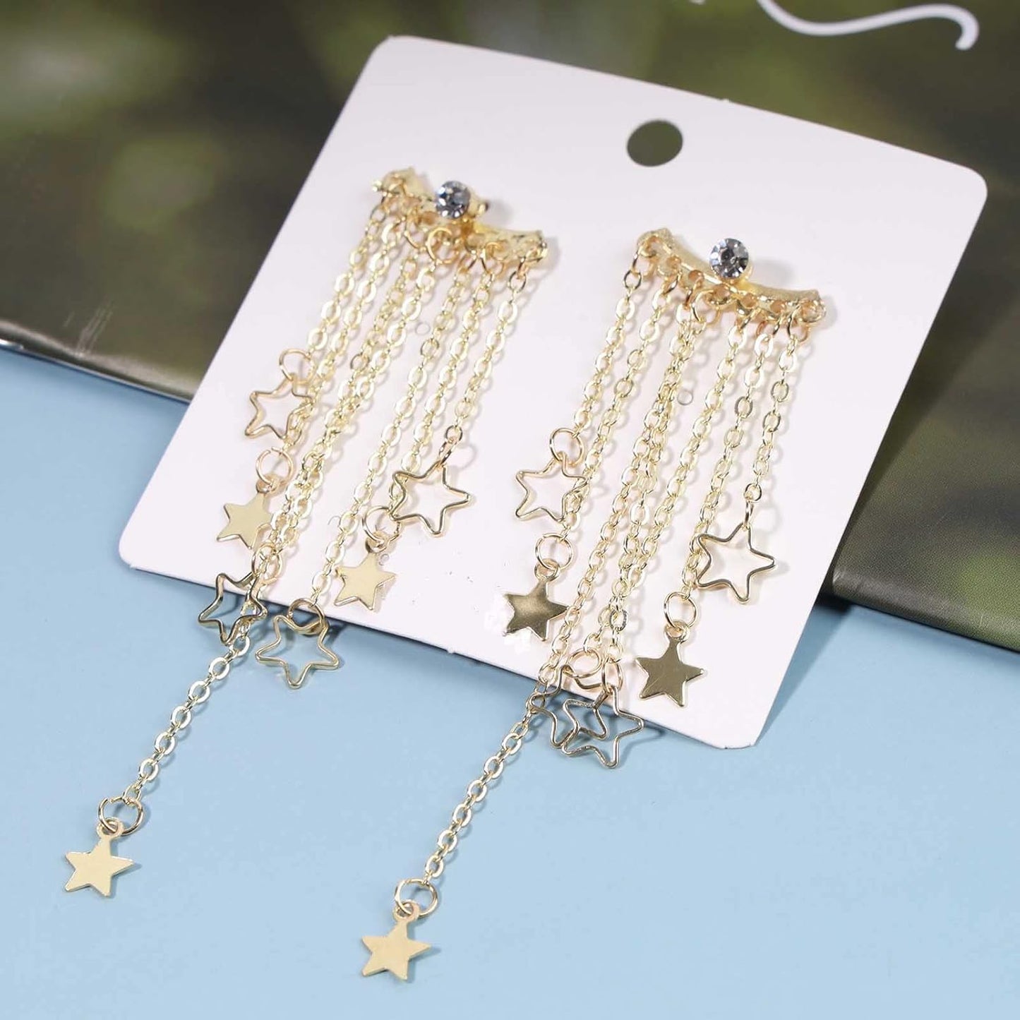 Boho Star Chain Tassel Earrings Gold Star Dangle Earrings Long Chain Drop Earrings Tiny Star Fringe Chain Earrings Jewelry for Women and Girls