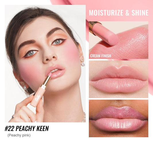 Oulac Shine Pink Lipstick for Women, 2 in 1 Glossy Light Pink Tinted Lip Balm, Hydrating Lipstick for Dry Lips, Moisture Shine Juicy Finish Vegan 2.2g/0.07oz (22)