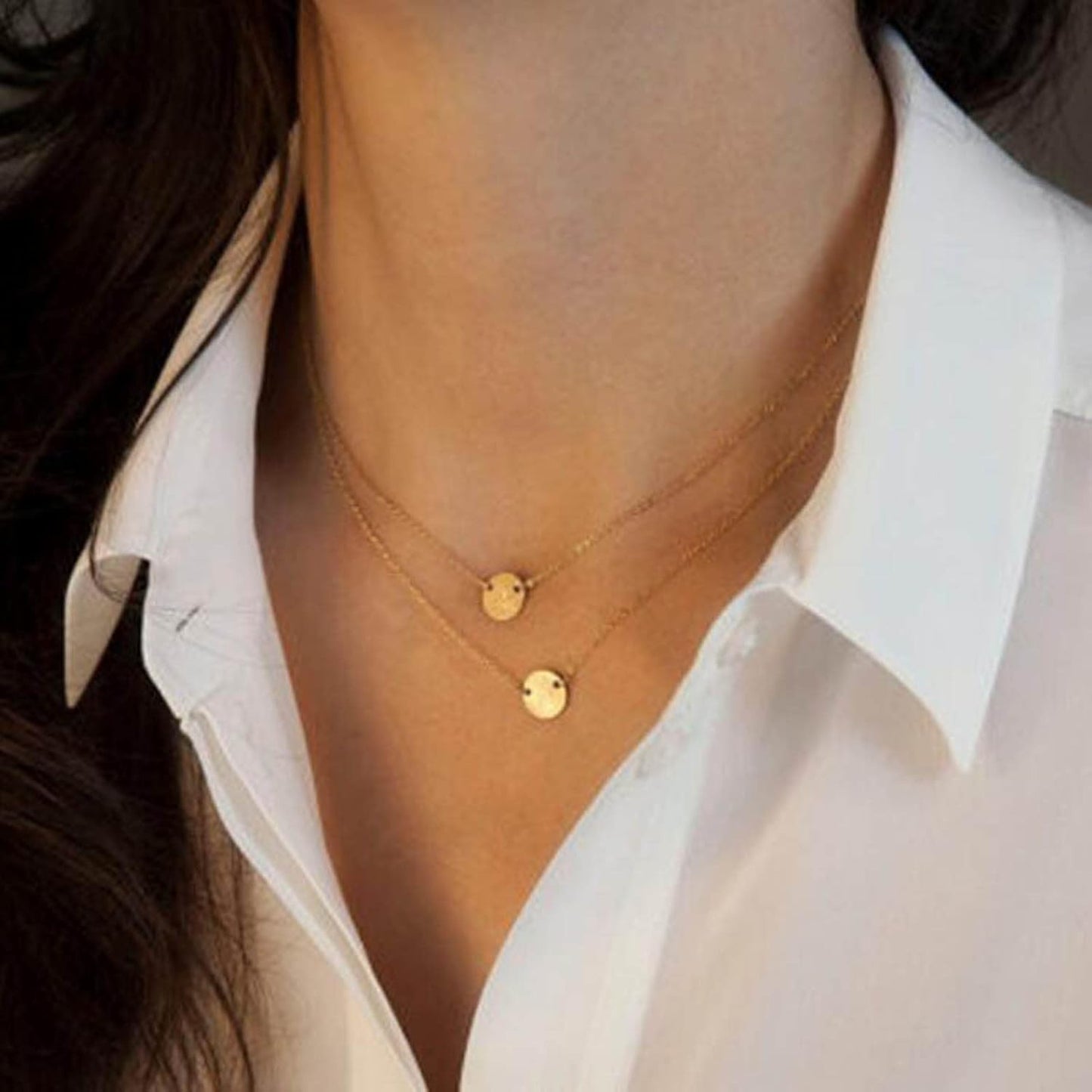 Boho Layered Sequins Pendant Necklace Coin Necklace Gold Necklace Disc Pendant Necklace Chain Circle Necklace Jewelry for Women