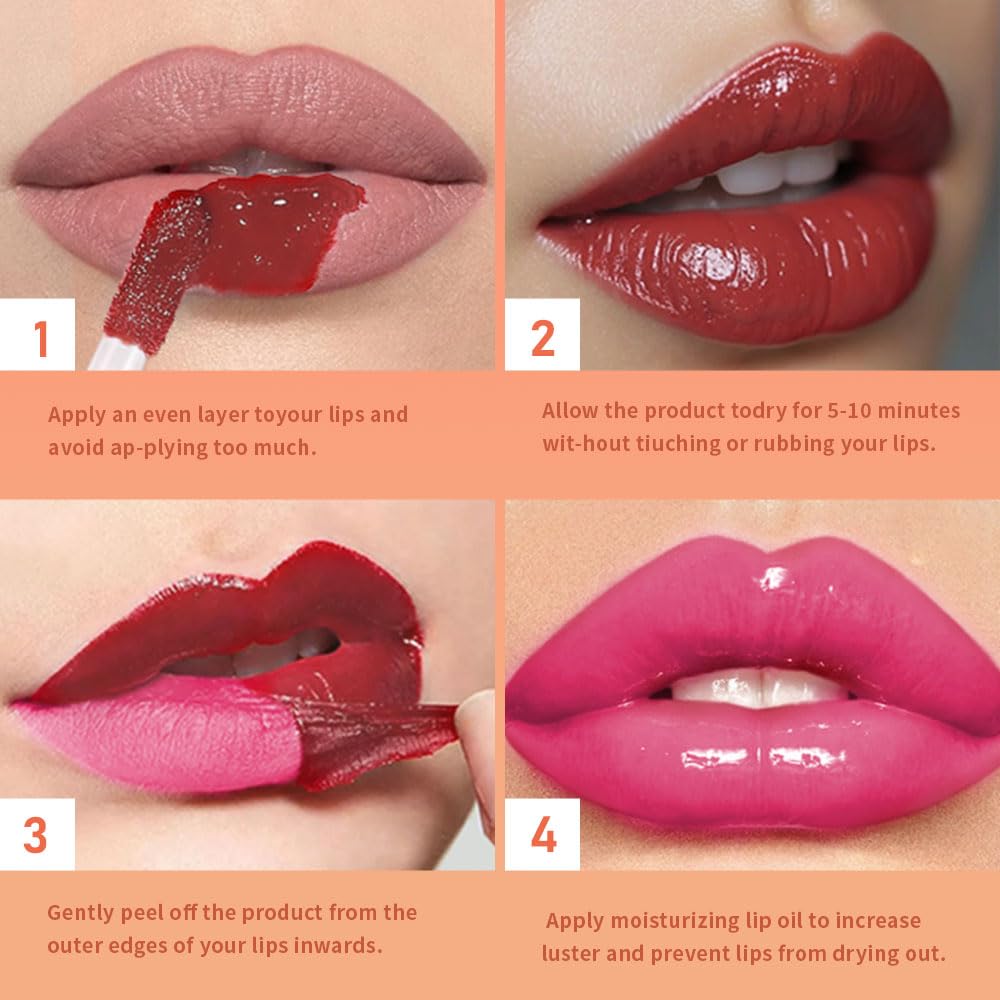 Hot Fuchsia Peel Off Lip Gloss Masque,Lip Stain Peel Off Tattoo-Peel Off Lip Tint and Lip Oil 2-in-1,Long Lasting Waterproof Transfer-proof Lip Mask Lip Gloss Peel Off Lip Liner,for All SkinType03#