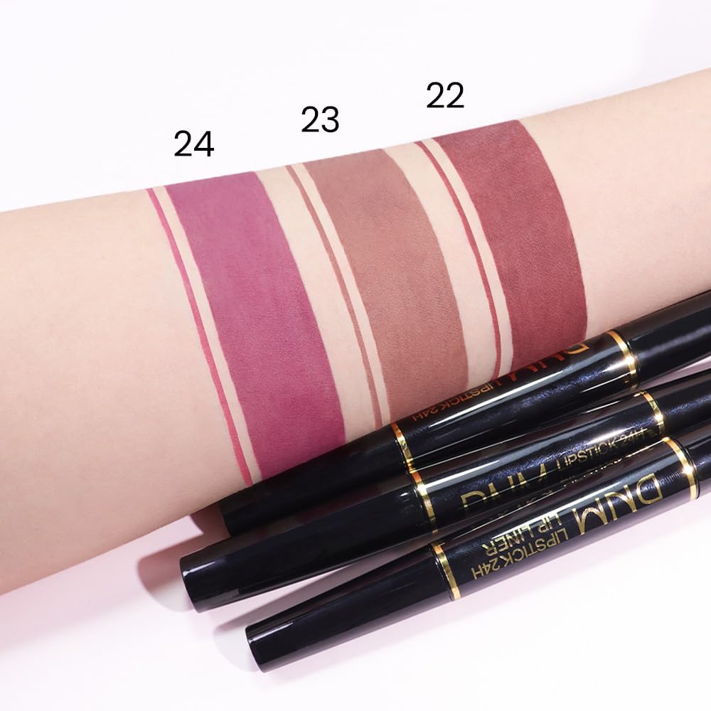 evpct 3Pcs Matte Lip Liner and Lipstick Combo Set Kit for Women, Light Plum Rose Mauve Nude Beige Brown Magic Neutral Lipstick 24 Hours Original Lips Liner Pencil Stain Long Lasting Waterproof