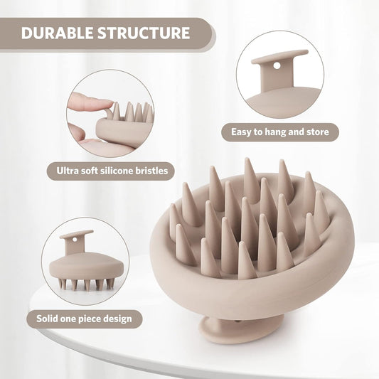 Sndyi Silicone Scalp Massager Shampoo Brush, Hair Scrubber with Soft Silicone Bristles, Scalp Scrubber/Exfoliator for Dandruff Removal, Wet Dry Scalp Brush for Hair Growth & Scalp Care, Khaki
