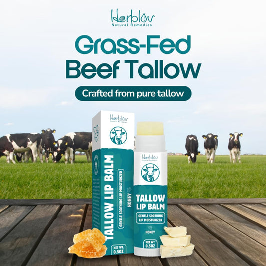 Beef Tallow Lip Balm – Natural Tallow Beeswax Chapstick – Hydrating Moisturizer Grass Fed Bison Tallow Balm Lip Care – Soothes Chapped, Dry Lips, Sensitive Skin – Long Lasting & Vitamin Rich USA-Made
