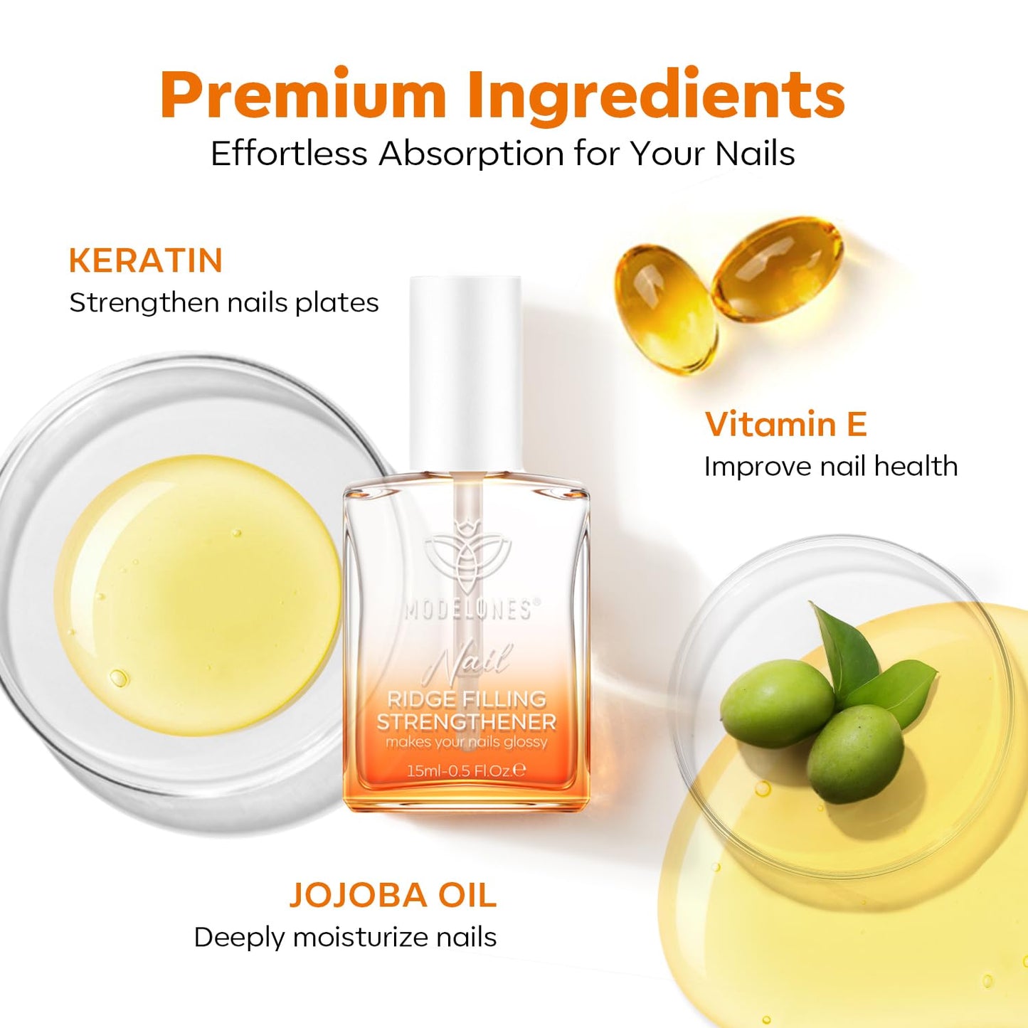 modelones Nail Strengthener Clear Nail Polish Repair for Damaged Nail Hardener Extra Strong and Growth Crystal Clear 15ml