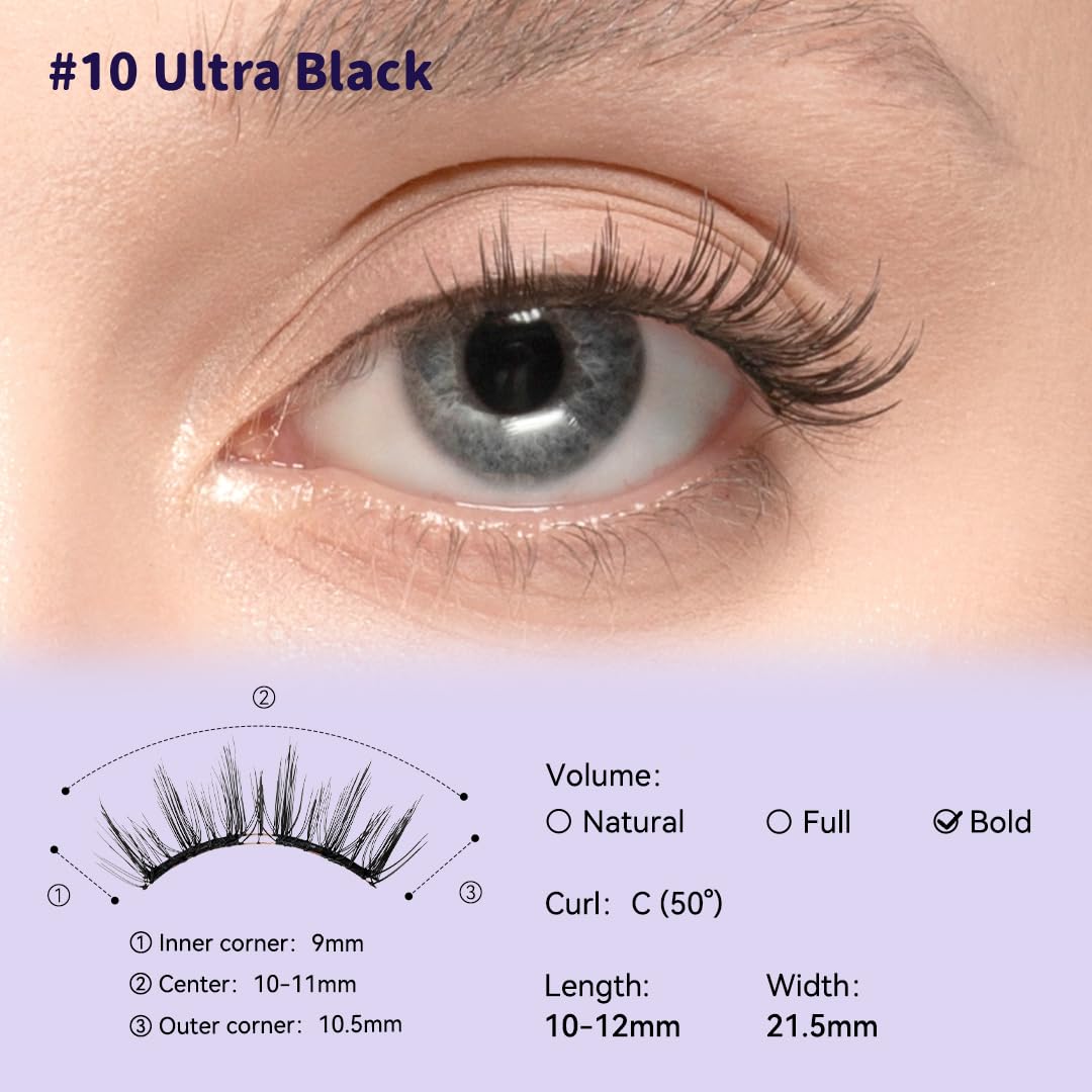 Soft Magnetic Eyelashes Kit with Applicator, No.10 Ultra Black BearisBug, Reusable Glue-free Wispy Magnetic Lashes, Cruelty-free False Lashes, Waterproof, Lightweight, Suit for Heavy Makeup