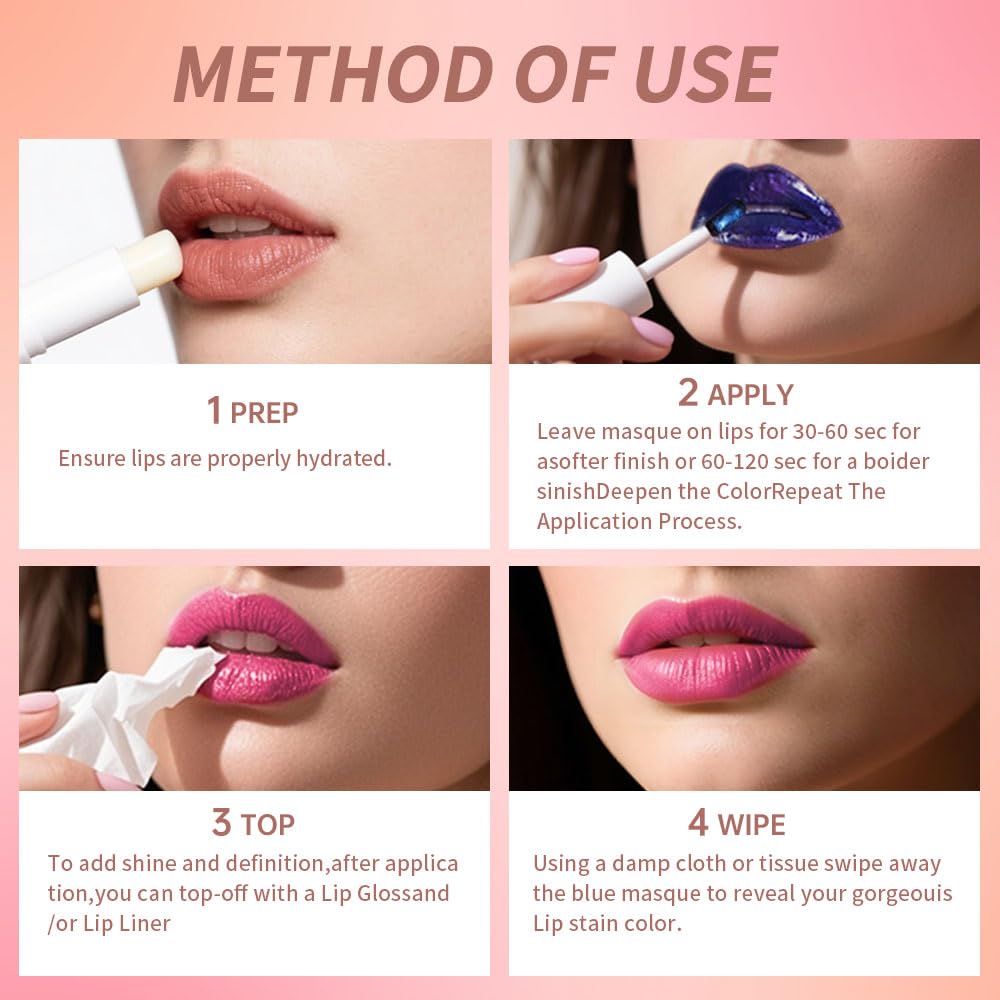 Lip Stain - Wipe-Off & Peel Off Lip Color | Waterproof, Long Lasting, Transfer-Resistant, Smudge-Proof Lip Tint | Easy Wipe Finish, High Pigment | All-Day Vibrant Kiss-Proof Lip Stain, Soft Rosy Red