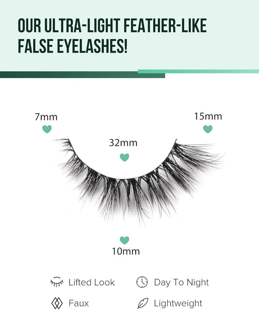 Cat Eye Lashes Natural Lashes Wispy False Eyelashes Fox Eye Lashes Natural Look False Lashes Pack 15MM 7 Pairs