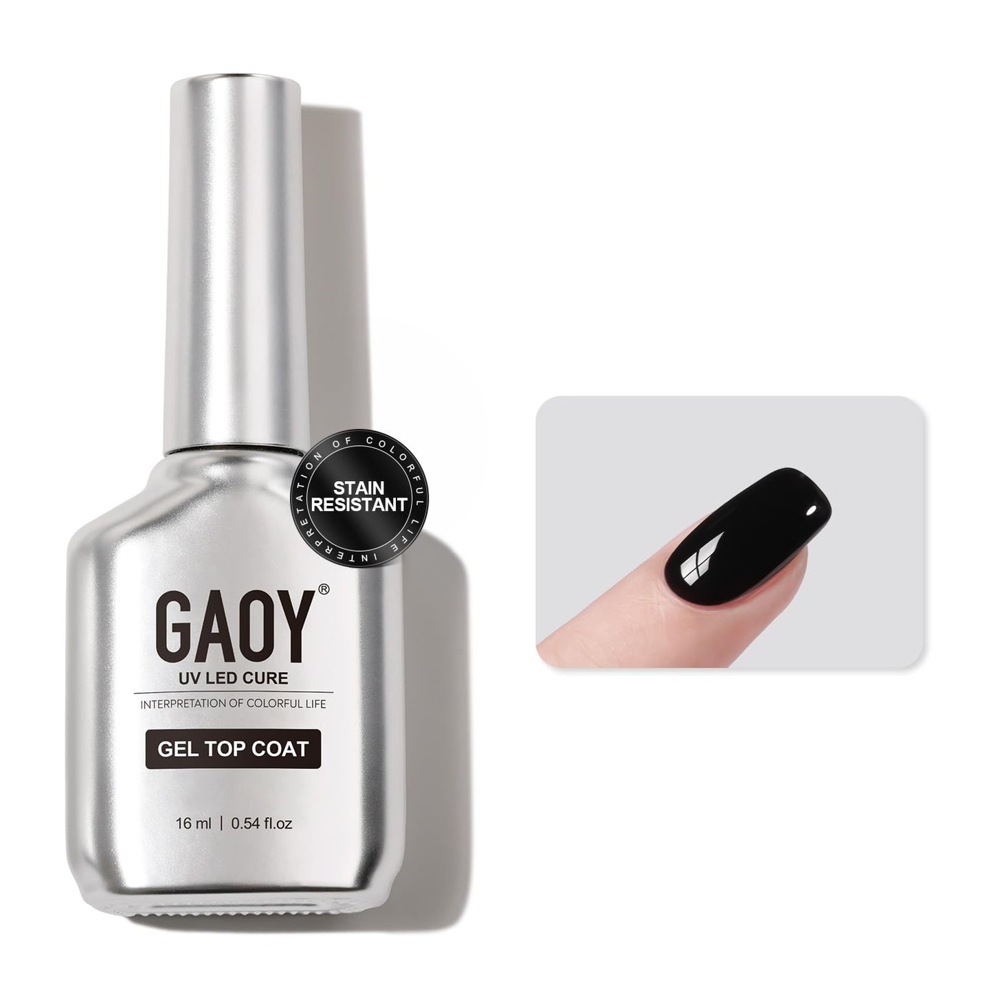 GAOY Stain Resistant Gel Top Coat, 16ml No Wipe Clear Finish for Gel Nail Polish, High Gloss Varnish for Long Lasting UV Light Cure Nail Art DIY